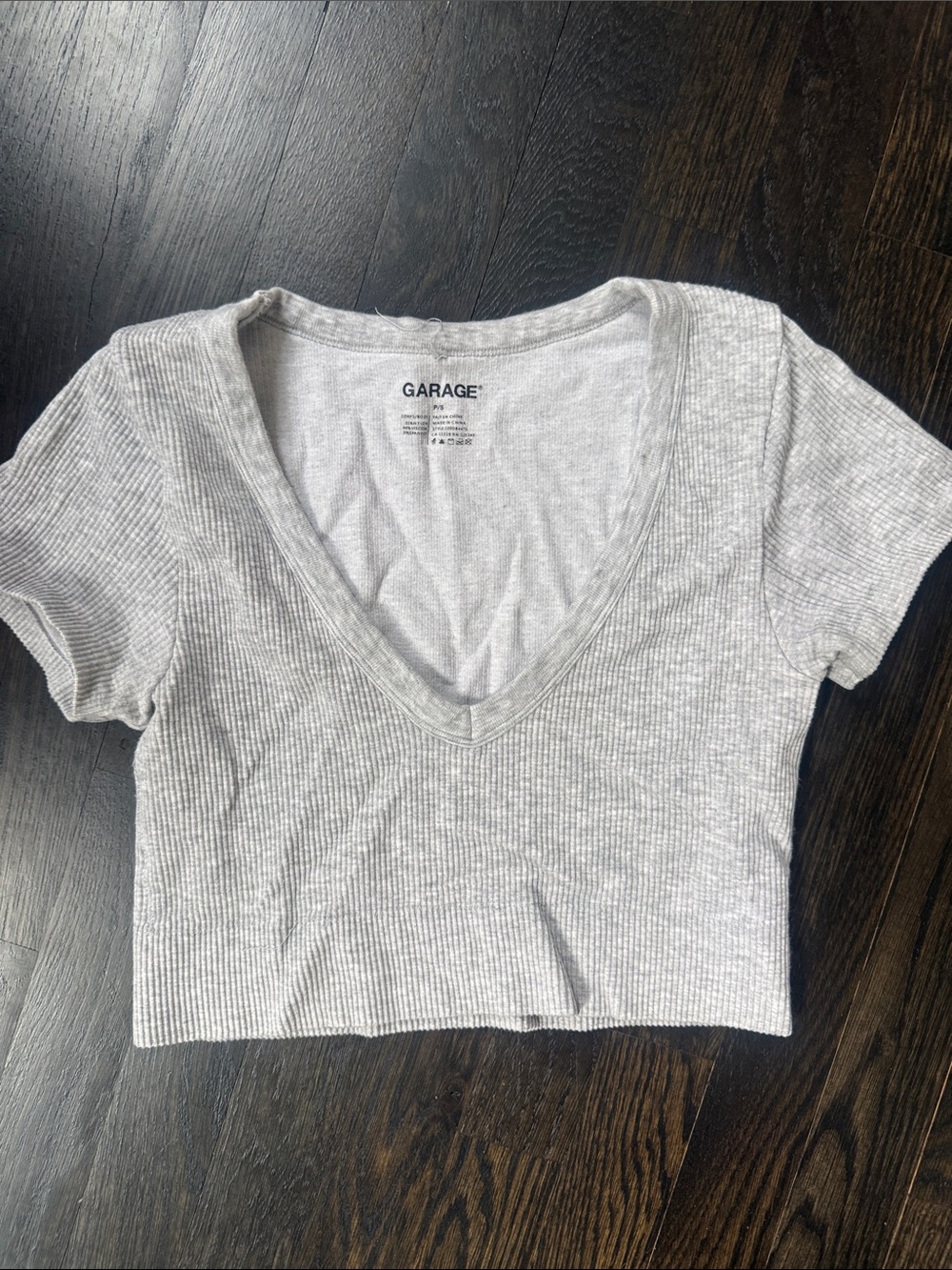 Garage Gray Ribbed V-Neck Crop Top